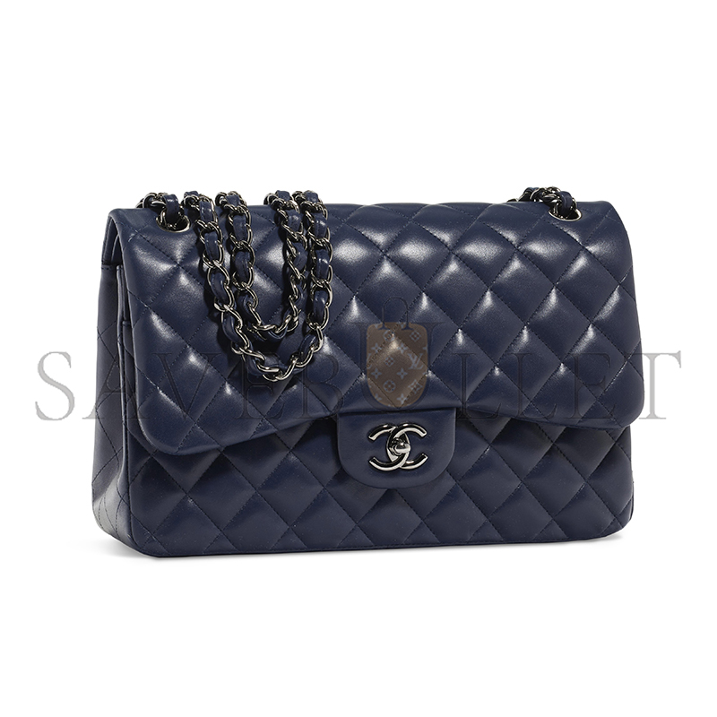 CHANEL MASTER LAMBSKIN LEATHER JUMBO DOUBLE FLAP BAG NAVY 704840 (30*19*9cm)